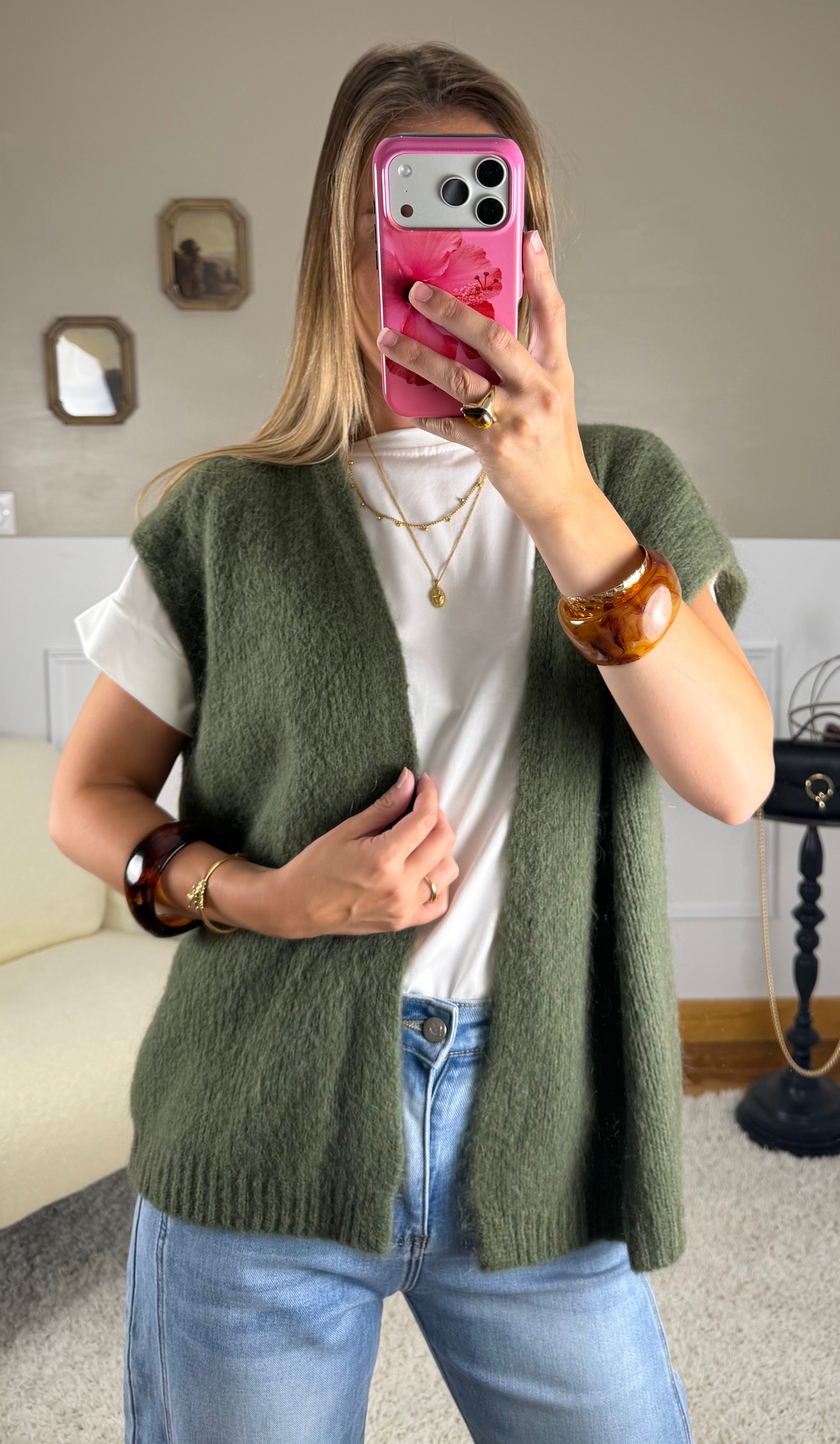 Gilet mohair sans manches - Kaki