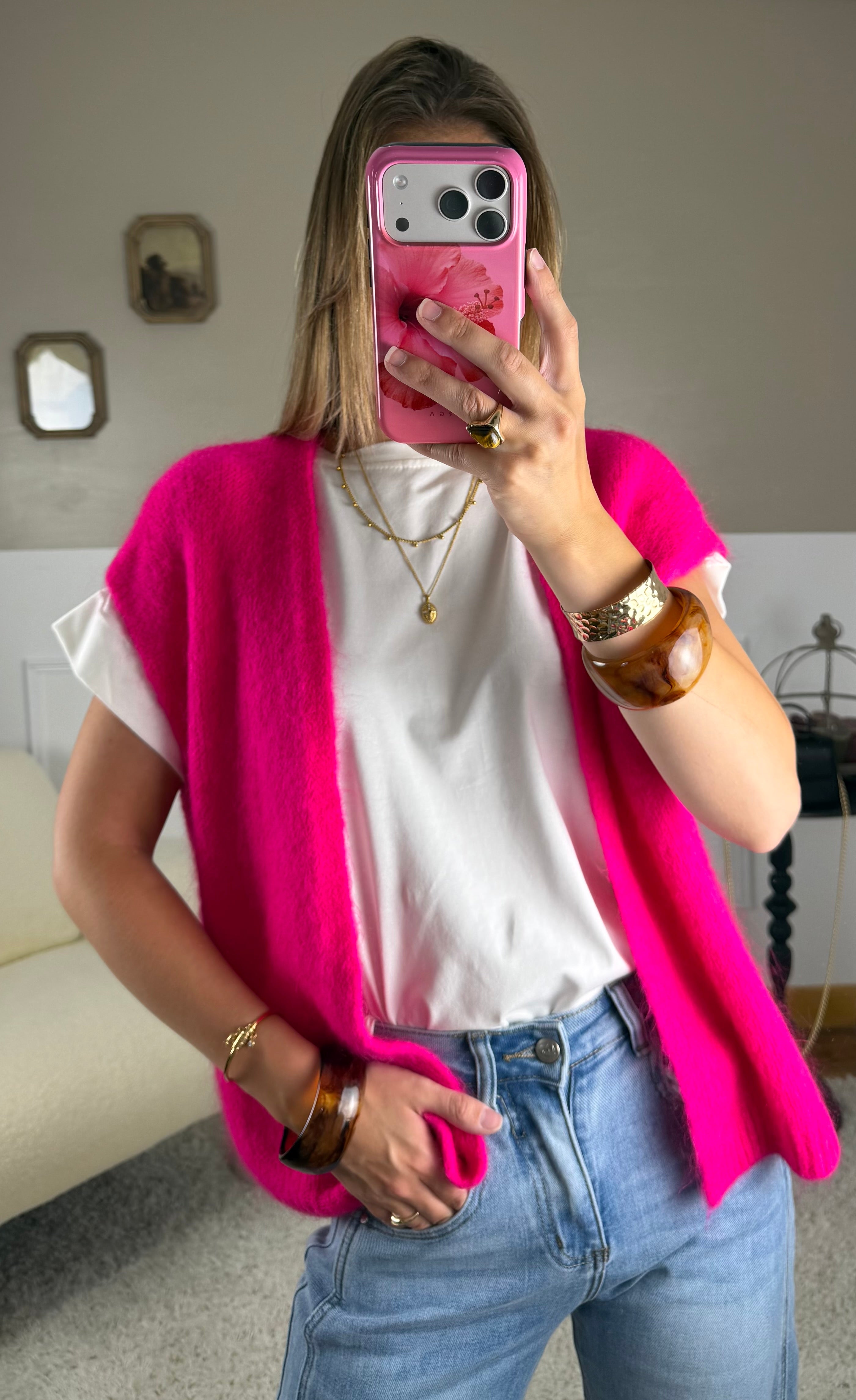 Gilet mohair sans manches - Fuchsia
