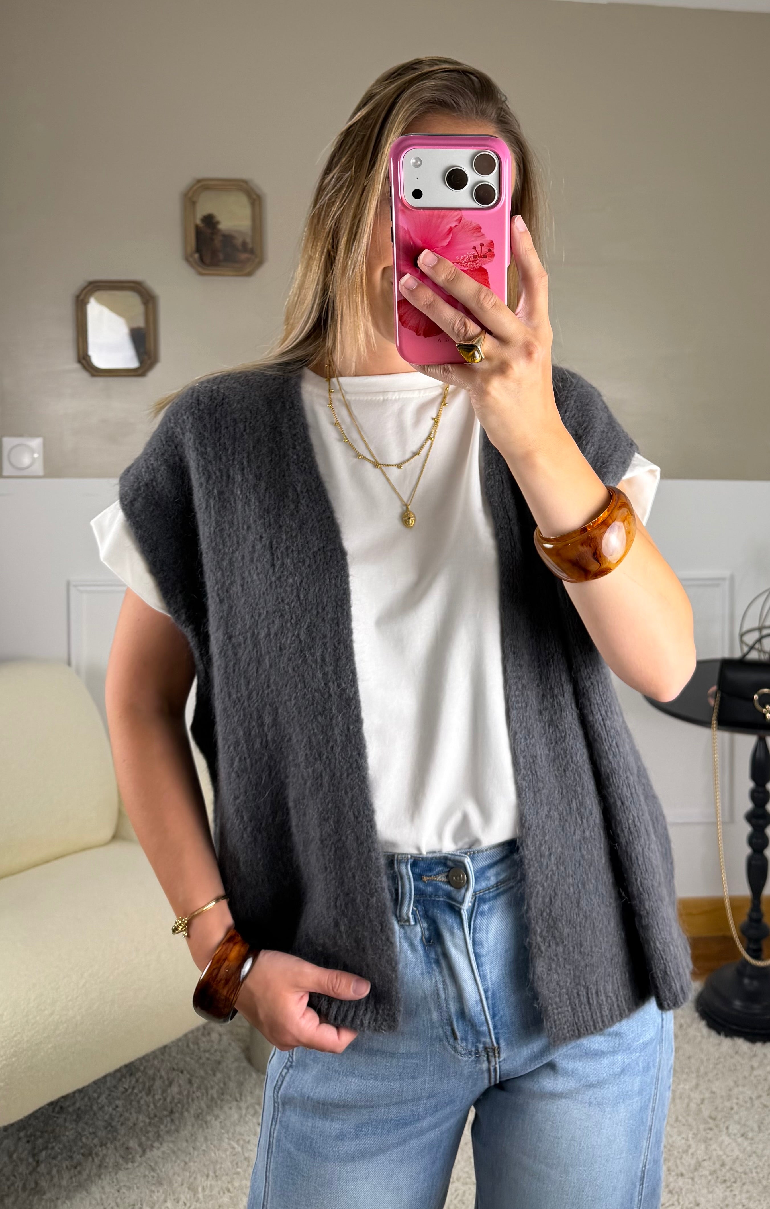 Gilet mohair sans manches - gris