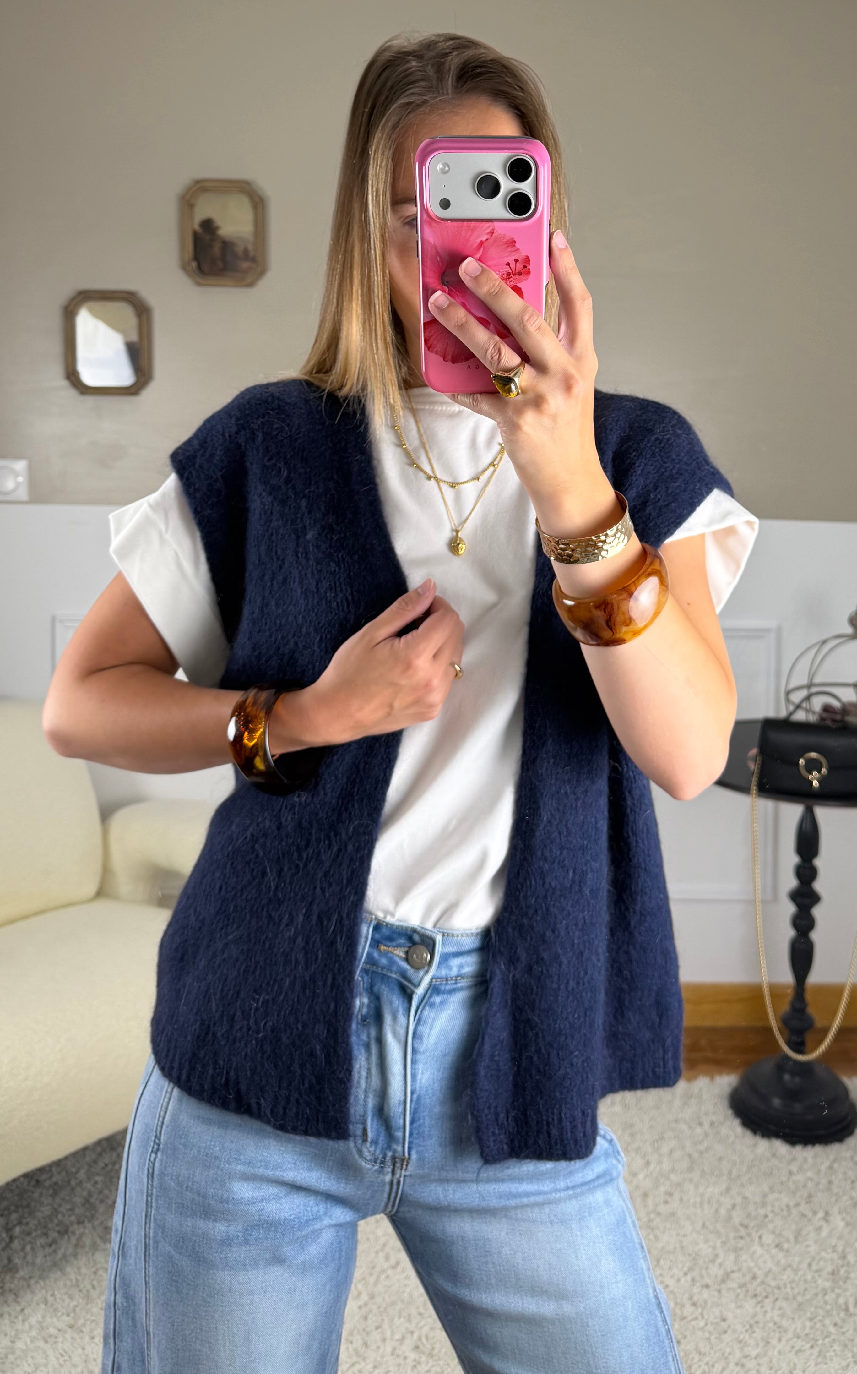 Gilet mohair sans manches - Marine