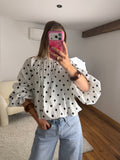 Blouse à pois  - Blanche
