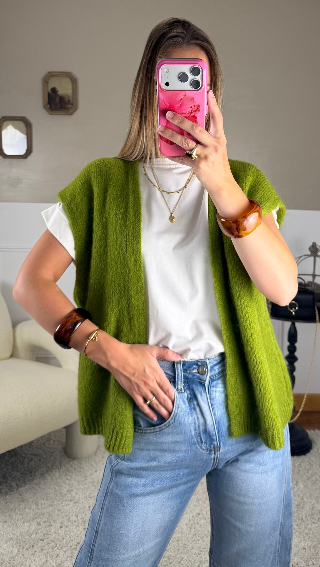 Gilet mohair sans manches - Vert