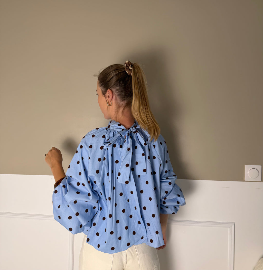 Blouse à pois - Bleu