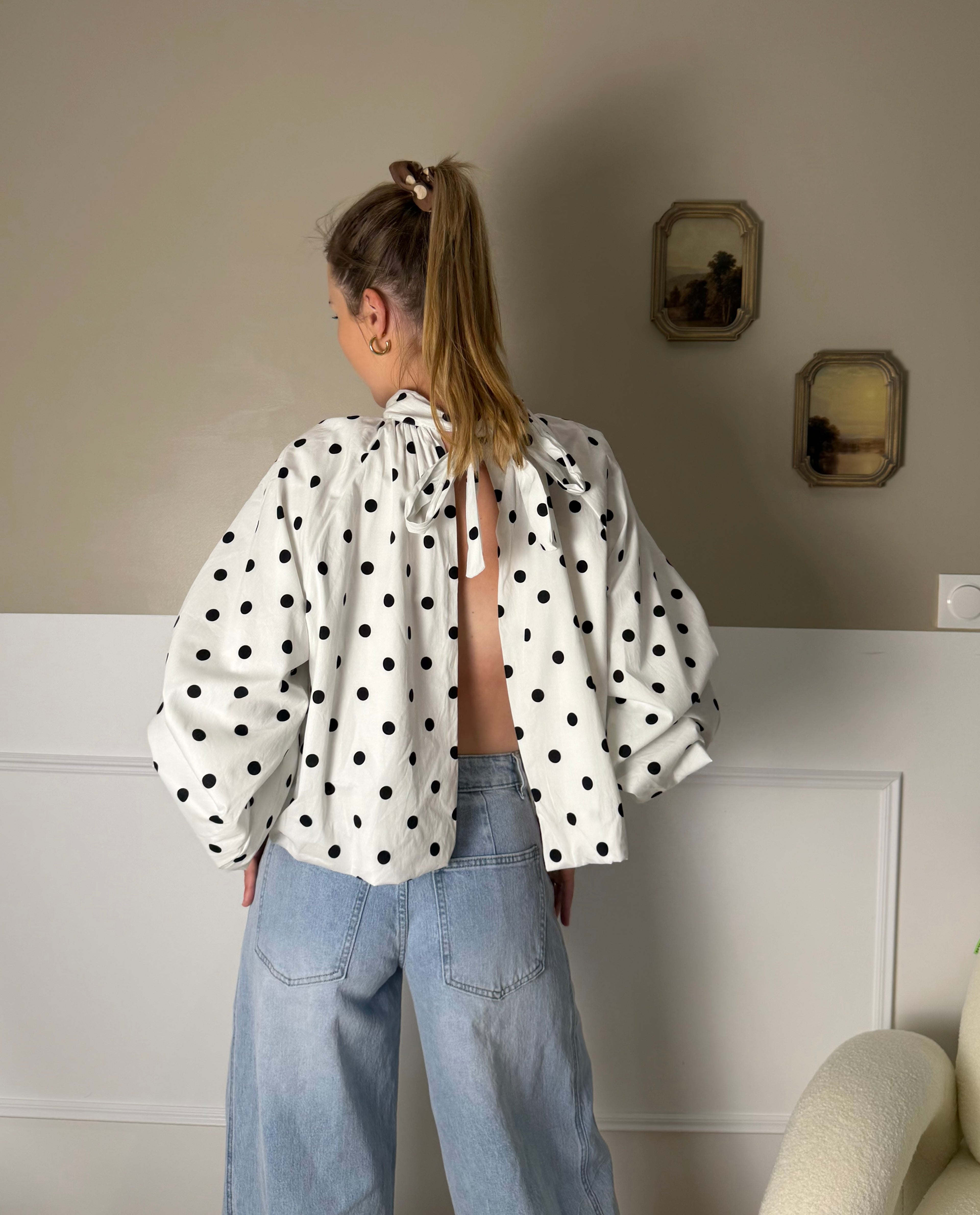 Blouse à pois  - Blanche