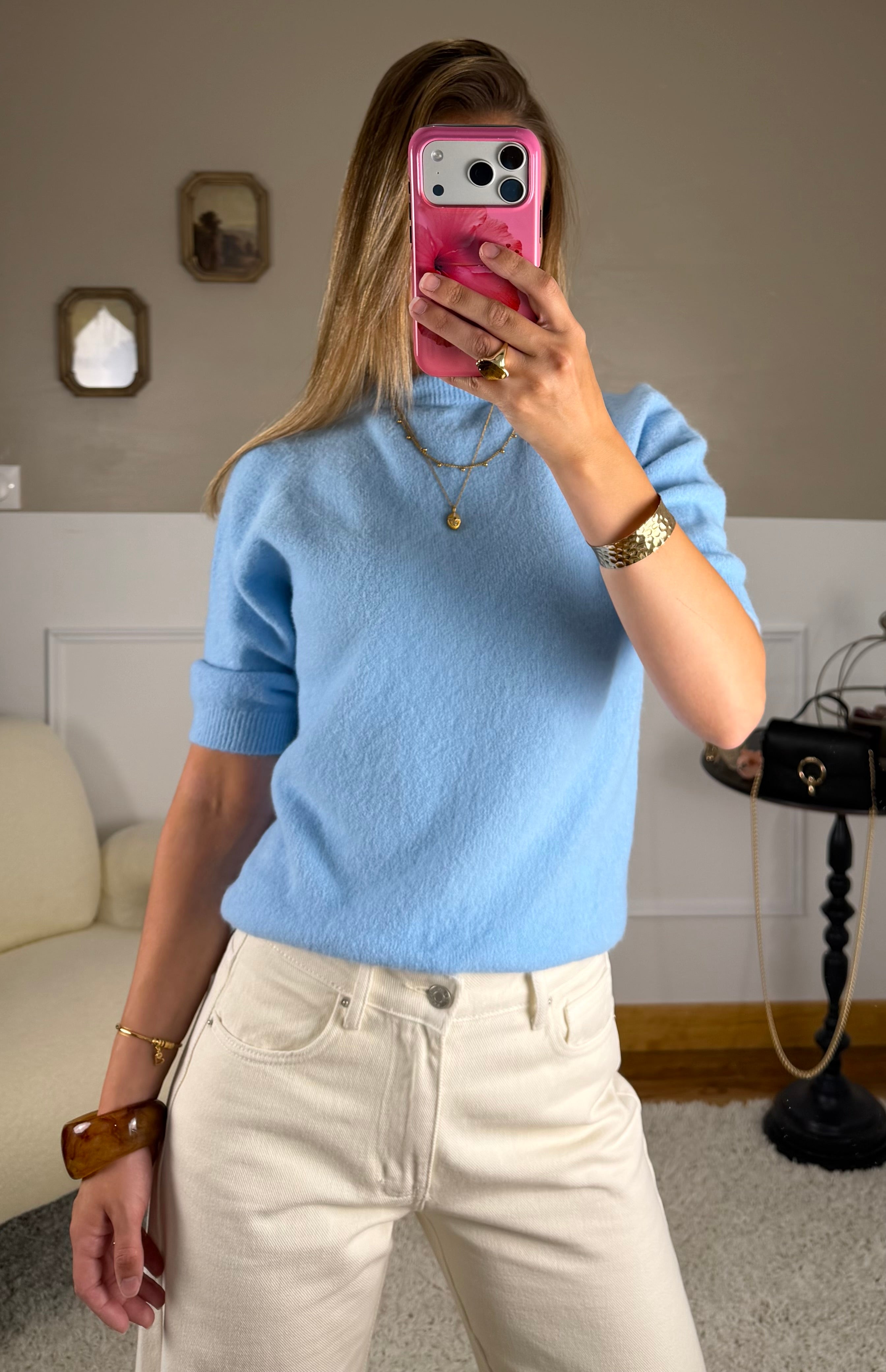 Pull baby Alpaga - bleu ciel