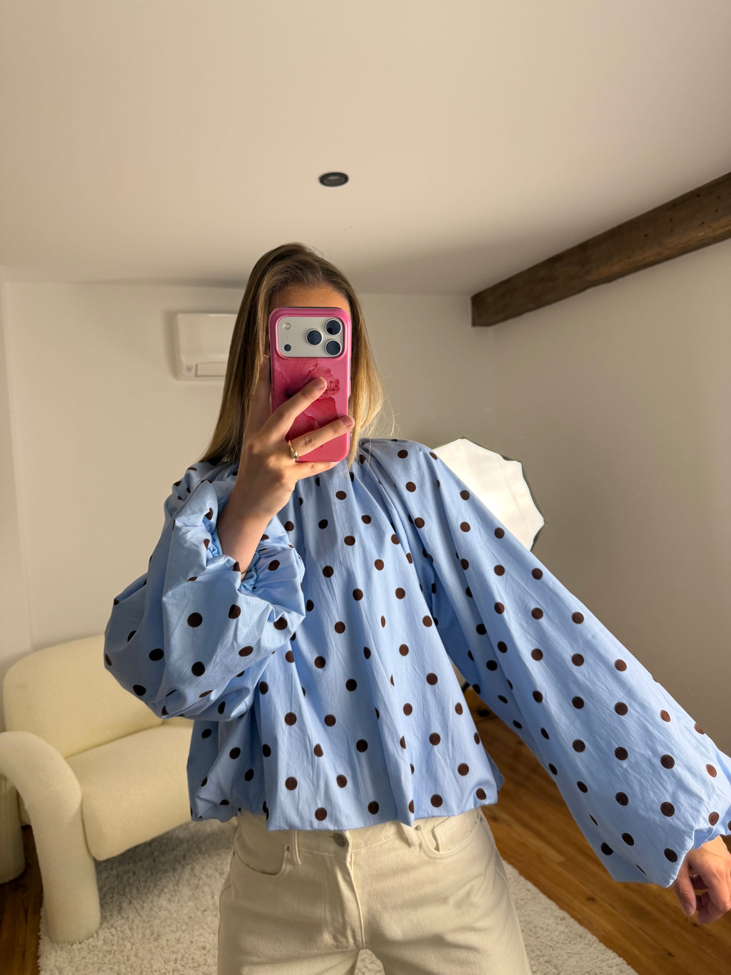 Blouse à pois - Bleu